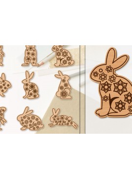 Σετ των 2 Intra απο ξύλο plywood 3mm-4mm πάχος ΔΕΜΑΤΑ κομμένα με λέιζερ λουλούδι λαγουδάκι Δίασταση 15x15 cm INTRAFABR-118075798