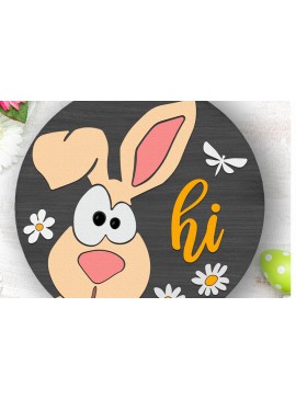 Σετ των 2 Intra απο ξύλο plywood 3mm-4mm πάχος Bunny Hi , Πασχαλινή επιγραφή πόρτας Δίασταση 15x15 cm INTRAFABR-114554912