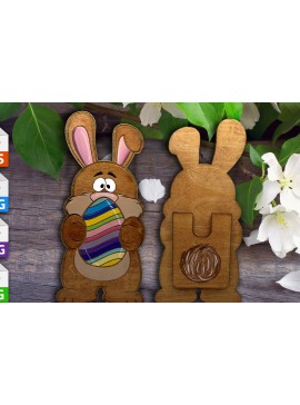 Σετ των 2 Intra απο ξύλο plywood 3mm-4mm πάχος Λαγουδάκι με θήκη δώρου αυγών Δίασταση 15x15 cm INTRAFABR-91905015