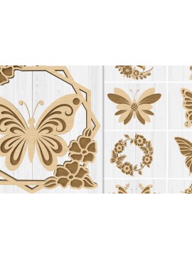 Σετ των 2 Intra απο ξύλο plywood 3mm-4mm πάχος τέχνης τοίχου πεταλούδας και λουλουδιών Δίασταση 30x20 cm INTRAFABR-112746913