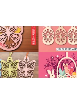 Σετ των 3 Intra απο ξύλο plywood 3mm-4mm πάχος Πεταλούδα Πασχαλινό Καλάθι Ετικέτες Δίασταση 4x4 cm INTRAFABR-94606034