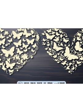 Σετ των 2 Intra απο ξύλο plywood 3mm-4mm πάχος αρχείου Cut Butterfly Heart Δίασταση 15x15 cm INTRAFABR-89422021