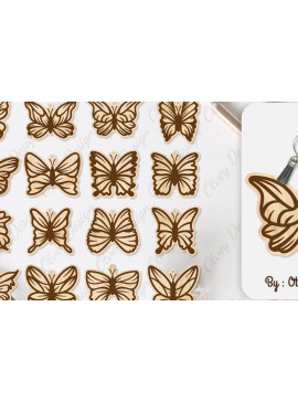 Σετ των 3 Intra απο ξύλο plywood 3mm-4mm πάχος κοπής με μπρελόκ Butterfly Δίασταση 6x6 cm INTRAFABR-100165510