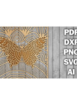 Σετ των 2 Intra απο ξύλο plywood 3mm-4mm πάχος Butterfly Mandala /Ξυλοκόψιμο Δίασταση 30x30 cm INTRAFABR-39361141