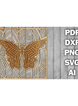 Σετ των 2 Intra απο ξύλο plywood 3mm-4mm πάχος Butterfly Mandala /Ξυλοκόψιμο Δίασταση 30x30 cm INTRAFABR-39361148