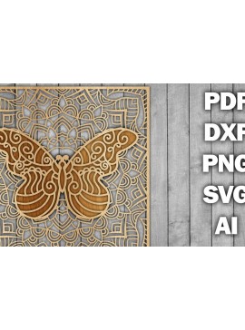 Σετ των 2 Intra απο ξύλο plywood 3mm-4mm πάχος Butterfly Mandala /Ξυλοκόψιμο Δίασταση 30x30 cm INTRAFABR-39361137