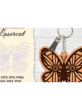 Σετ των 3 Intra απο ξύλο plywood 3mm-4mm πάχος Μπρελόκ Butterfly Mandala  Δίασταση 6x6 cm INTRAFABR-121325478