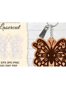 Σετ των 3 Intra απο ξύλο plywood 3mm-4mm πάχος Μπρελόκ Butterfly Mandala  Δίασταση 6x6 cm INTRAFABR-121325480