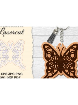 Σετ των 3 Intra απο ξύλο plywood 3mm-4mm πάχος Μπρελόκ Butterfly Mandala  Δίασταση 6x6 cm INTRAFABR-121325485