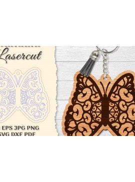 Σετ των 3 Intra απο ξύλο plywood 3mm-4mm πάχος Μπρελόκ Butterfly Mandala  Δίασταση 6x6 cm INTRAFABR-121325489