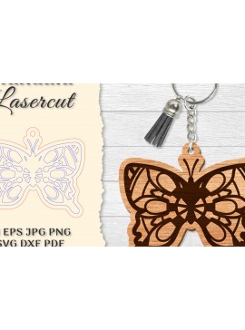 Σετ των 3 Intra απο ξύλο plywood 3mm-4mm πάχος Μπρελόκ Butterfly Mandala  Δίασταση 6x6 cm INTRAFABR-121325493