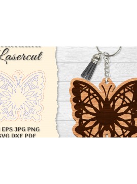 Σετ των 3 Intra απο ξύλο plywood 3mm-4mm πάχος Μπρελόκ Butterfly Mandala  Δίασταση 6x6 cm INTRAFABR-121325473