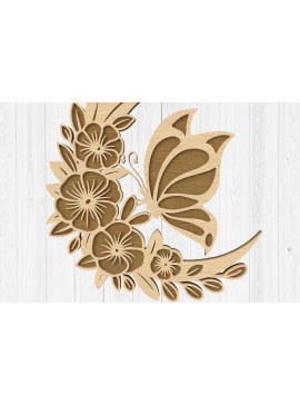 Σετ των 2 Intra απο ξύλο plywood 3mm-4mm πάχος Butterfly Moon Floral  κοπή Δίασταση 30x20 cm INTRAFABR-112745122