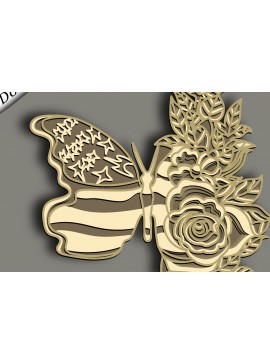 Σετ των 2 Intra απο ξύλο plywood 3mm-4mm πάχος Butterfly Multilayer /3D Patriotic Δίασταση 30x20 cm INTRAFABR-61873584
