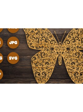 Intra απο ξύλο plywood 3mm-4mm πάχος Πεταλούδα με στροβιλισμούς και φλοράλ Δίασταση 40x40 cm INTRAFABR-85147781