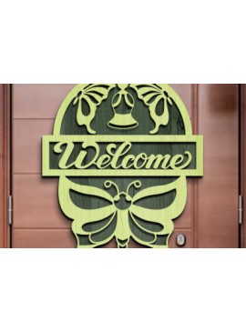 Σετ των 2 Intra απο ξύλο plywood 3mm-4mm πάχος Butterfly Welcome Sign . Δίασταση 30x20 cm INTRAFABR-76213695
