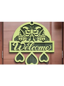 Σετ των 2 Intra απο ξύλο plywood 3mm-4mm πάχος Butterfly Welcome Sign . Δίασταση 30x20 cm INTRAFABR-76213700