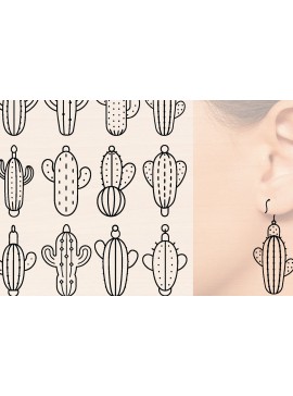 Σετ των 3 Intra απο ξύλο plywood 3mm-4mm πάχος Σκουλαρίκια Κάκτου Cut  Δίασταση 3x3 cm INTRAFABR-110148351