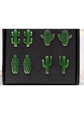 Σετ των 3 Intra απο ξύλο plywood 3mm-4mm πάχος Σκουλαρίκια Cactus Cut . Δίασταση 4x4 cm INTRAFABR-111381950