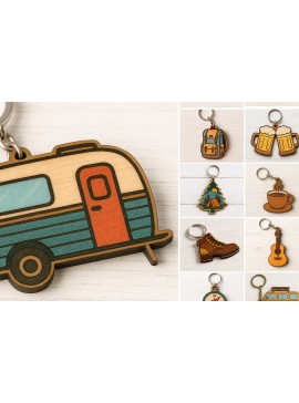 Σετ των 3 Intra απο ξύλο plywood 3mm-4mm πάχος μπρελόκ για Camping Adventure Δίασταση 6x6 cm INTRAFABR-120685324