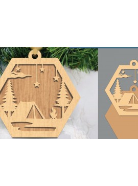 Σετ των 2 Intra απο ξύλο plywood 3mm-4mm πάχος Κάμπινγκ στο δάσος Διακοσμητικό με λέιζερ Δίασταση 15x15 cm INTRAFABR-105556693