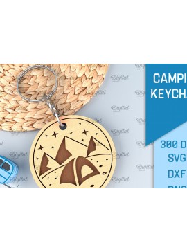 Σετ των 3 Intra απο ξύλο plywood 3mm-4mm πάχος Camping Keychain . Σχέδιο κοπής με λέιζερ Δίασταση 6x6 cm INTRAFABR-91882749