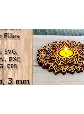 Σετ των 3 Intra απο ξύλο plywood 3mm-4mm πάχος Κηροπήγιο κοπής με λέιζερ Mandala Δίασταση 6x6 cm INTRAFABR-112114166