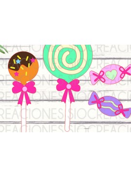 Σετ των 2 Intra απο ξύλο plywood 3mm-4mm πάχος Candyland, Lollipop 3D Δίασταση 15x15 cm INTRAFABR-75631524