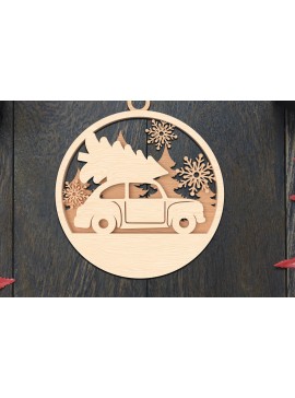 Σετ των 3 Intra απο ξύλο plywood 3mm-4mm πάχος Χριστουγεννιάτικο στολίδι κοπής με λέιζερ αυτοκινήτου & δέντρου Δίασταση 8x8 cm INTRAFABR-106791101