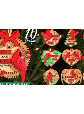 Σετ των 3 Intra απο ξύλο plywood 3mm-4mm πάχος Χριστουγεννιάτικα στολίδια καρδινάλιου αναμνηστικού Δίασταση 8x8 cm INTRAFABR-108897582