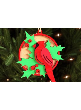 Σετ των 3 Intra απο ξύλο plywood 3mm-4mm πάχος Χριστουγεννιάτικα στολίδια καρδινάλιου αναμνηστικού Δίασταση 8x8 cm INTRAFABR-108896826