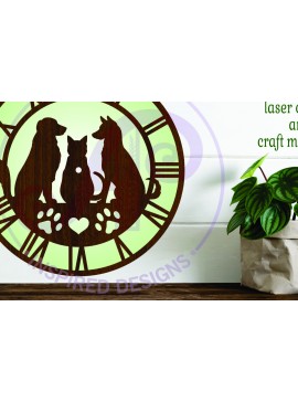 Σετ των 3 Intra απο ξύλο plywood 3mm-4mm πάχος Ρολόι τοίχου για γάτες και σκύλους κατοικίδια ζώα Δίασταση 8x8 cm INTRAFABR-108140602