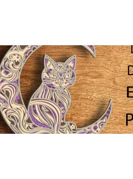 Intra απο ξύλο plywood 3mm-4mm πάχος Cat and Moon 3D Mandala Multilayer Δίασταση 30x30 cm INTRAFABR-82256465