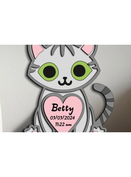 Σετ των 3 Intra απο ξύλο plywood 3mm-4mm πάχος Γάτα Ανακοίνωση γέννησης μωρού Σημάδι Νεογέννητο Δίασταση 6x6 cm INTRAFABR-103243770