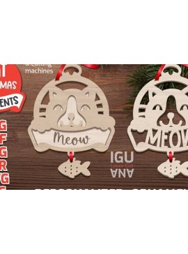 Σετ των 3 Intra απο ξύλο plywood 3mm-4mm πάχος Χριστουγεννιάτικα στολίδια γάτας Ετικέτες Δίασταση 8x8 cm INTRAFABR-100872873
