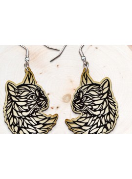 Σετ των 3 Intra απο ξύλο plywood 3mm-4mm πάχος Σκουλαρίκια γάτας χαραγμένο με λέιζερ. Δίασταση 4x4 cm INTRAFABR-120172286