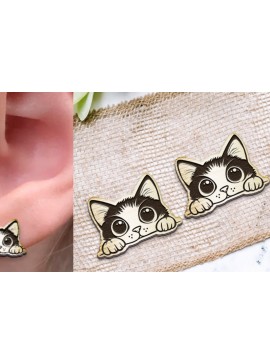 Σετ των 3 Intra απο ξύλο plywood 3mm-4mm πάχος Σκουλαρίκια γάτας . Σιλουέτα γάτας. Δίασταση 4x4 cm INTRAFABR-119500584