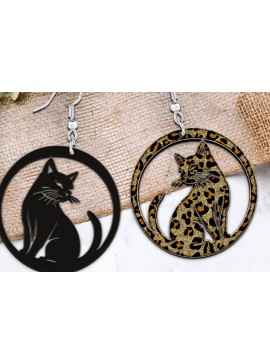 Σετ των 3 Intra απο ξύλο plywood 3mm-4mm πάχος Σκουλαρίκια γάτας . Σιλουέτα γάτας. Δίασταση 4x4 cm INTRAFABR-111699267