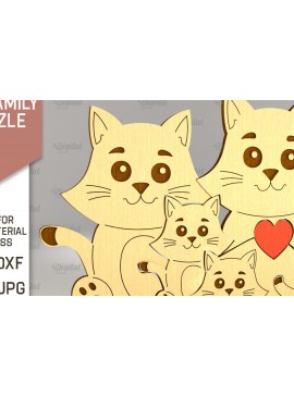 Σετ των 2 Intra απο ξύλο plywood 3mm-4mm πάχος Cat Family Puzzle . Γάτα Δίασταση 30x20 cm INTRAFABR-90004939