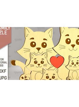 Σετ των 2 Intra απο ξύλο plywood 3mm-4mm πάχος Cat Family Puzzle . Γάτα Δίασταση 30x20 cm INTRAFABR-90004995