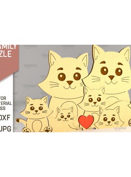 Intra απο ξύλο plywood 3mm-4mm πάχος Cat Family Puzzle . Γάτα Δίασταση 30x20 cm INTRAFABR-90005098