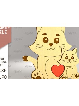 Intra απο ξύλο plywood 3mm-4mm πάχος Cat Family Puzzle . Γάτα Δίασταση 30x20 cm INTRAFABR-90004810