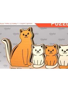 Σετ των 3 Intra απο ξύλο plywood 3mm-4mm πάχος Cat Family Puzzle Δίασταση 6x6 cm INTRAFABR-99619152