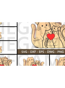 Σετ των 2 Intra απο ξύλο plywood 3mm-4mm πάχος Διακόσμηση τραπεζιού Cat Family – Δίασταση 15x15 cm INTRAFABR-121637336