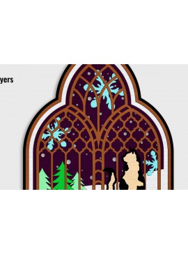 Σετ των 2 Intra απο ξύλο plywood 3mm-4mm πάχος Γάτα στο τοξωτό παράθυρο που θαυμάζει το χιόνι Δίασταση 15x15 cm INTRAFABR-107344668