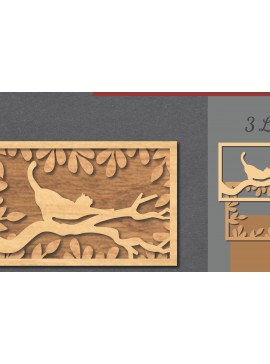 Σετ των 2 Intra απο ξύλο plywood 3mm-4mm πάχος Cat in the Tree Διακόσμηση σπιτιού με λέιζερ Δίασταση 15x15 cm INTRAFABR-112341592