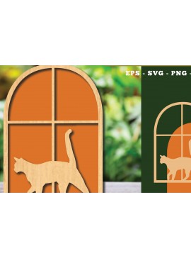 Σετ των 2 Intra απο ξύλο plywood 3mm-4mm πάχος Διακόσμηση κοπής με λέιζερ Cat in the Window 2 Δίασταση 15x15 cm INTRAFABR-113945883