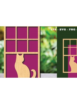 Σετ των 2 Intra απο ξύλο plywood 3mm-4mm πάχος Διακόσμηση κοπής με λέιζερ Cat in the Window 3 Δίασταση 15x15 cm INTRAFABR-113945926