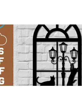 Intra απο ξύλο plywood 3mm-4mm πάχος Γάτα σε παράθυρο 3d τυπωμένη διακόσμηση τοίχου Δίασταση 40x40 cm INTRAFABR-112921796