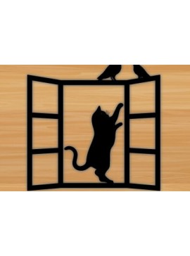 Σετ των 2 Intra απο ξύλο plywood 3mm-4mm πάχος κοπής με λέιζερ για διακόσμηση τοίχου γάτα σε παράθυρο Δίασταση 40x40 cm INTRAFABR-69975060